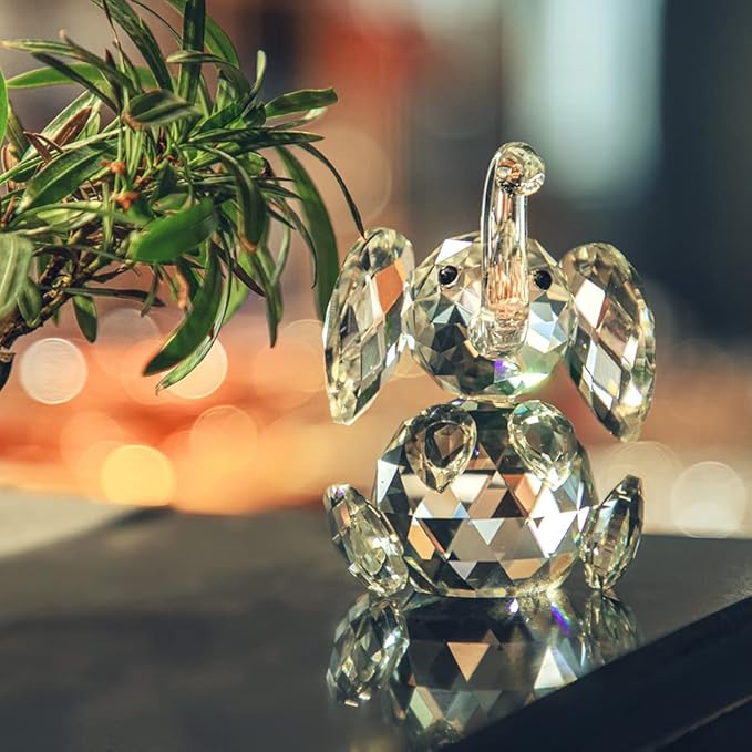 H&D Crystal Cute Elephant Figurine Collection Cut Glass Ornament Statue Animal Collectible