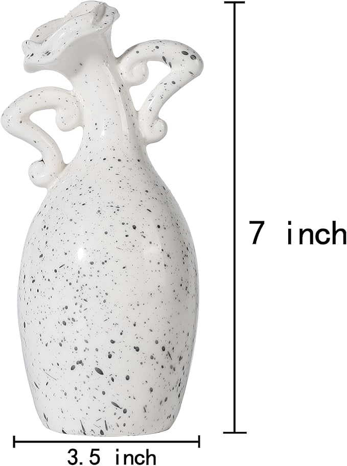 Vase with Attitude, Black Speckled Ceramic Flower Vase, 7inch Modern Decorative Vase Centerpiece for Living Room, Kitchen, Office Wedding Or Gifts
