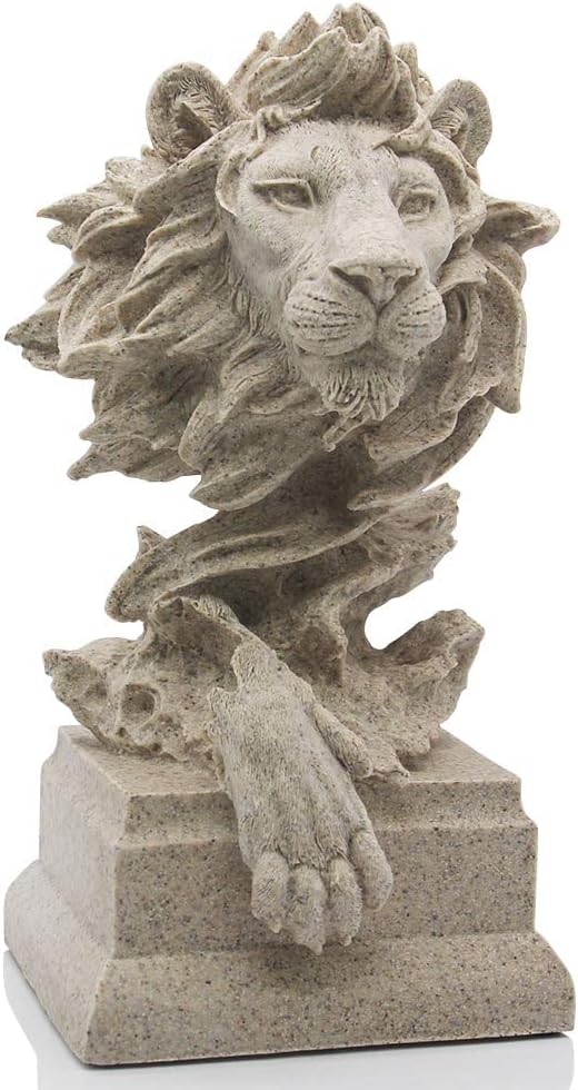 H&W Sandstone Lion - The King of Beasts - Statue Decoration for Home/Study/Living Room, Great Collectible Figurines, Best Gift for The Man, Sandstone Color (HH17-D2)