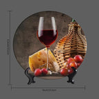 WineDecorative Plate Holder, 6 Inch, Cheese Grapes and Wineort Round Display Plate, Home Wobble-Plate with Display Stand, Ceramic Craft for Wall Hanging Decorative