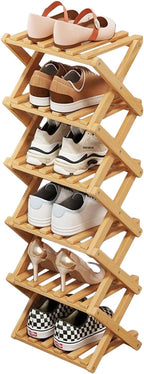 Simcat Bamboo Shoe Rack, Portable Folding Shoe Storage Rack,No Installation Free Standing Shoe Rack for Entryway, Closet, Dorm/Small Spaces (6 Tier)