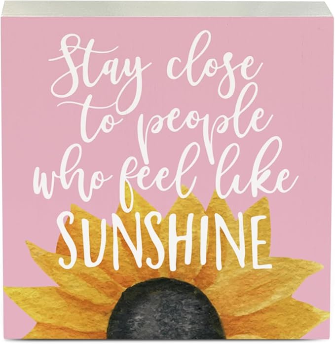 Sunflowers Pink Room Decor Sunflower Gifts for Women Spring Decor Pink Accessories Sunflower Wooden Box Sign for Home Office Desk Tabletop Shelf