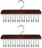 Belt Hanger 2Pcs Belt Hanger with 16 Hooks Bra Hangers for Closet,Space-Saving Wooden Closet Hanger Organizer for Ties, Scarves, Bras,Tank, Tops(Brown)