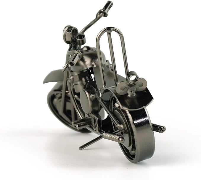 TRANSGOOD Handmade Motorcycle Model with Rolling Wheels, 9" Vintage Steampunk Bike Sculpture, Heavy-Duty Iron Desk Decor, Unique Biker Gift for Dad Husband, Industrial Man Cave Office Home Art (B02)