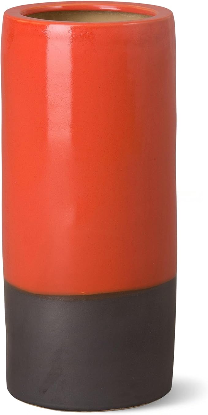 Emissary Home and Garden Two-Tone 19.5 in. H Round Ceramic Umbrella Stand in Bright Orange with High-fire Treatment