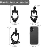 Sandstone Resin Thinker Style Abstract Sculpture Statue Collectible Figurines Home Office Bookshelf Desktop Decor (Small Black, 3pcs)