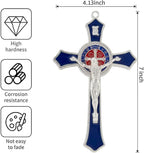 TALPGOD 7 Inch St Benedict Crucifix Blue,Crucifix Wall Cross for Catholic Decor,Jesus Christ Hanging Cross Wall Art Decor,Escapularios Catolicos,Saint Benedict Medal for Home Decoration