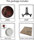 WineDecorative Plate Holder, 10 Inch, Red Wine Bottles and Fruits Round Display Plate, Home Wobble-Plate with Display Stand, for Kitchen Living Room Office Countertop Decor