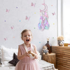 Fun-Plus Pink Dream Catcher Wall Hanging Set - 10 Butterflies & 16 Stars, Boho Room Decor for Girls, Easy Peel & Stick Wall Art for Bedroom, Nursery, Teen Room for Daughter, Birthday, Christmas