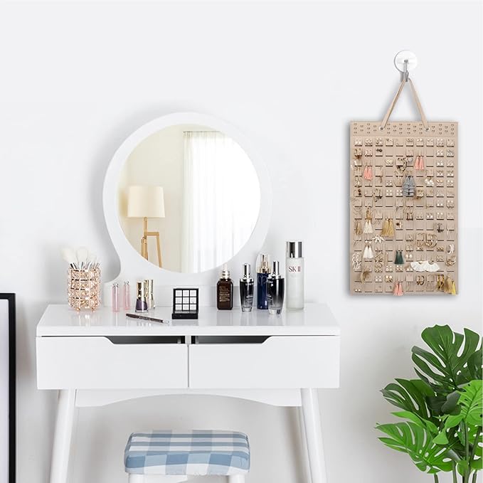 Hanging Earrings Organizer, Earring Holder & 20 Hooks, Holds Up To 300 Pairs, Compact Design, Soft Material, Earring Hanger Earring Display Hanging Organizer for Women Girls -1 Pack