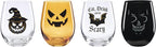 Oneida Barware, Vintro Halloween Stemless Wine Glasses, Set of 4, Dishwasher Safe, Made of Glass, Spooky Drinking Glasses Set, Halloween Decor Indoor, Skeletons and Bats as Design (4 Piece, 18 Oz)