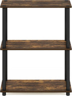 Furinno Turn-N-Tube Storage Shelves, 3-Tier Book Shelf, Corner Shelf, Toolless Open Shelves, for Organization and Storage, Living Room, Garage, Home Office, Amber Pine