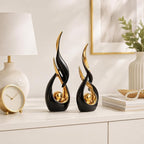 2 PCS Black Gold Ceramic Statues For Home Decor Accents, Modern Abstract Art Sculptures, Elegant Tabletop Decorative Objects For Dining Room, Entryway, Tv Stand, Mantel, Coffee Table Centerpieces