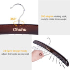 Tie Rack Hanger for Closet: Ohuhu 24 Folding Hooks Tie Hangers for Men Wooden Tie Holder Organizer Space Saving Necktie Storage 360 Degree Rotating Ties Belts Scarves Tank Tops Accessories-Walnut