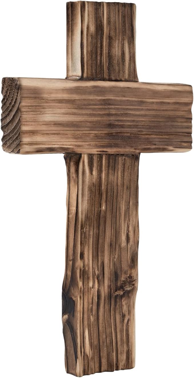 Christian Wood Cross Wall Decor - Minimally Primitive Wood with Textured Style Wooden Wall Hanging Cross Farmhouse Vintage Retro Home Decer (Minimalist Style)