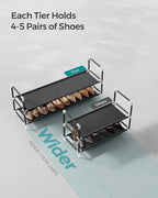 SONGMICS 2-Tier Shoe Rack, Shoe Storage for Hallway Closet, Slim and Space-Saving, Metal Frame, Non-Woven Fabric Shelves, Black ULSH052B01