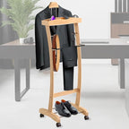 Suit Valet Stands for Women and Men Wooden Suit Valet Stand with Contour Hanger Trouser Bar and Top Storage Tray Contour Hanger Chair Valet for Entryway Bedroom(B)