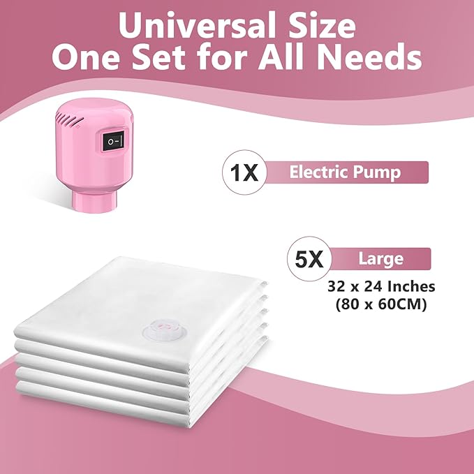 Vacuum Seal Bags for Clothing Travel, 5 Pack Space Saver Vacuum Storage Bags with Electric Pump,Portable Compression Sealer for Clothes, Blankets, Bedding & Travel Essentials,Good for Luggage Packing
