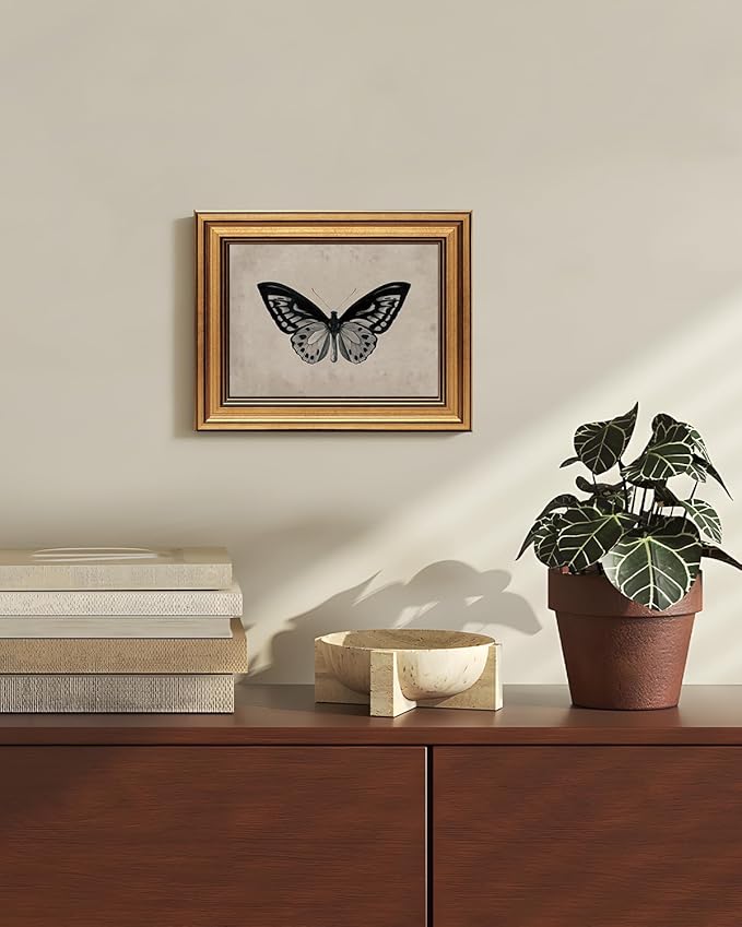 VIYYIEA Vintage Gold Framed Wall Art for Living Room, Black Butterfly Canvas Prints Home Decor, Halloween Gothic Painting Picture, Bedroom Wall Decor Gifts for Friends or Family -(10L x 8W)