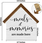 Farmhouse Kitchen Decor, Meals and Memories are Made Here House Shaped Wooden Block Sign, Rustic Dining Room Kitchen Decor for Desk Table Shelf