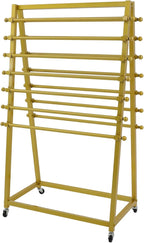 15 Tier Ribbon Holder Organizer Rack, Movable Scarf Towel Holder, Double-Sided Scarf Rack with Lockable Wheels, Floor Standing Ribbon Organizer for Craft Room Cake Shop Flower Store (Gold)