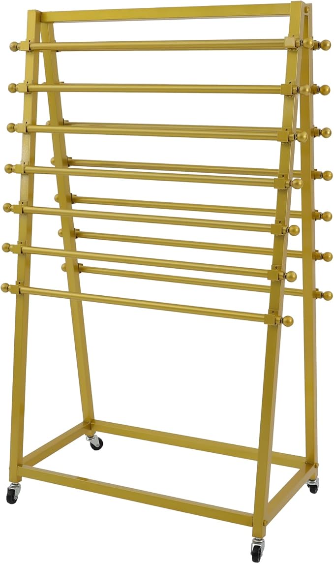 15 Tier Ribbon Holder Organizer Rack, Movable Scarf Towel Holder, Double-Sided Scarf Rack with Lockable Wheels, Floor Standing Ribbon Organizer for Craft Room Cake Shop Flower Store (Gold)