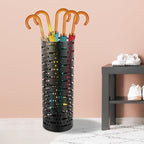 Umbrella Stand Rack, Free Standing Round Metal Umbrella Holder, Walking Sticks Umbrella Bins Waterproof Umbrella Storage Rack 16.5 x 6 inch Hollow Umbrella Storage Bucket for Indoor Home Office(black)