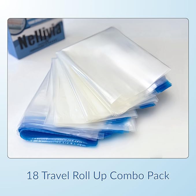 18 Pack Compression Bags for Travel, Roll Up Space Saver Bags for Clothes Storage, Vacuum Storage Bags Compact Packing travel organizer for Luggage, Suitcase, Backpack,