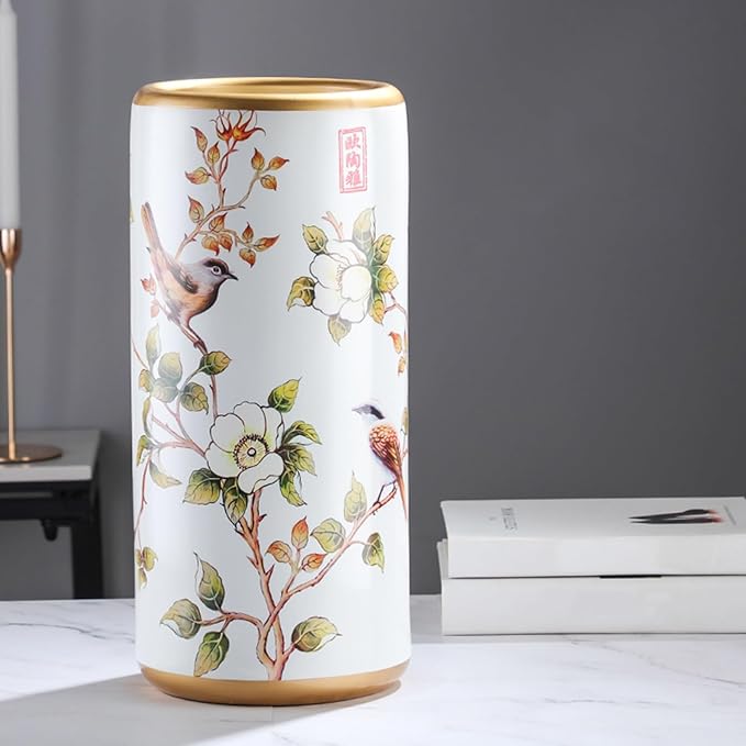 Commercial Ceramic Vintage Umbrella Stand Hand-appliqué Chinese Large capacity Umbrella Holder Organizer Umbrellas Storage Bucket for Entryway(A)