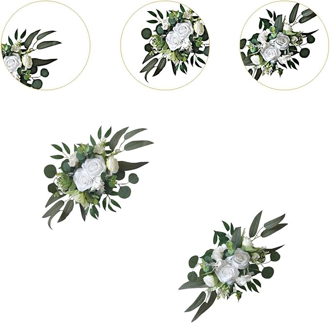 2X Wedding Arch Flowers Decorative Swags Floral Swag Welcome Sign Decoration for Party, White Flowers