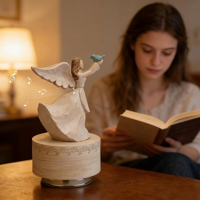 Music Box, Guardian Angel Musical Box Figurine Holding Dove, Sculpted Hand-Painted Music Boxes Figures Wind Up Angel Musical Boxes for Women Girls in Christmas Birthday Anniversary
