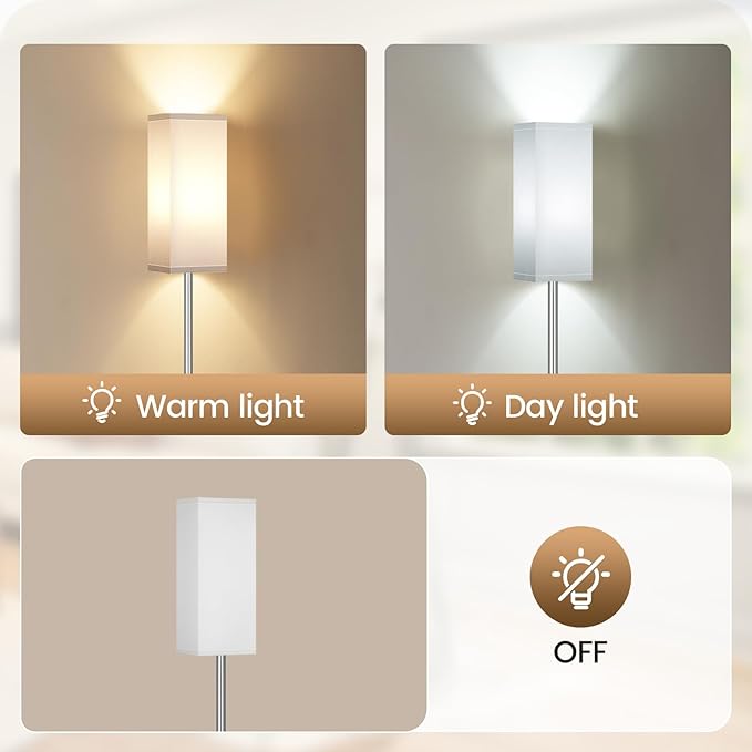 2Pack Floor Lamp, Pole with Foot Switch, Modern Standing Lamp Lamp, Minimalist Freestanding Lamp (Bulb Not Included), for Living Room, Bedroom Office ETL Listed, Silver and White,SCW07LDP205