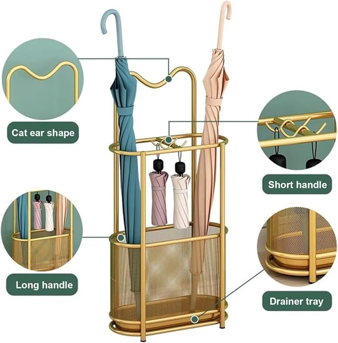 Metal Umbrella Holder Stand,Metal Umbrella Stand for Entryway, Stand Cane Holder with Drip Tray, Umbrella Rack Storage Bin Freestanding,Black