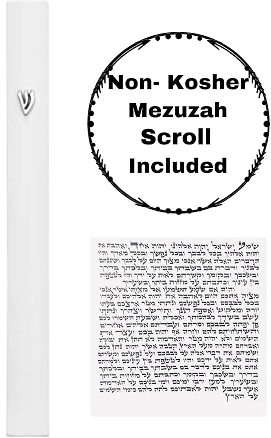 A&S Mezuzot Alumium Mezuzah Case in Silver Shin Design Weatherproof Door Mezuza Judaica Art for Home Blessing (White, 6 Inches)
