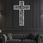 WORGO White Metal Cross Wall Decor Iron Christian Cross for Home Church, Hollow Out Artistic Hanging Ornament, Crosses Wall Decor for Living Room, Bedroom, Decorative Thankful Religious Gift 35.4x23.5 inch