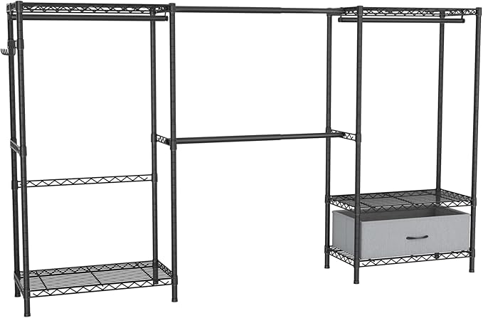 Coat Rack Clothes Wardrobe：Closet Organizer and Storage Clothing Garment Rack with Shelves Heavy Duty for Hanging Clothes Portable Adjustable Black 15.8" DX69 WX76.5 H