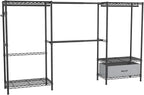 Coat Rack Clothes Wardrobe：Closet Organizer and Storage Clothing Garment Rack with Shelves Heavy Duty for Hanging Clothes Portable Adjustable Black 15.8" DX69 WX76.5 H