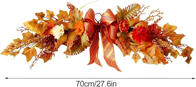 Artificial Fall Flower Swag Decor,27 Inch Autumn Decorative Floral Swag for Weeding,Artificial Silk Maple Leaf Flowers for Wall Home Front Door Decorations