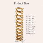 The 9-Tier No-Assembly Bamboo Rack, Folding Bamboo Shoe Rack Organizer with Collapsible Vertical Design, Space-Saving & No-Tool Assembly, for Entryways,Corners,Bedrooms,Balconies (Brown,8)