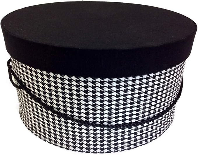 Sarah's Hat Boxes Classic Houndstooth Hat Box – 14.75" x 7.5" (Dia. x Ht.) Handmade in USA – Odorless Non-Toxic Adhesive, Cording Handle – Premium Storage for Hats & Accessories