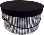 Sarah's Hat Boxes Classic Houndstooth Hat Box – 8.75" x 4.5" (Dia. x Ht.) Handmade in USA – Odorless Non-Toxic Adhesive, Cording Handle – Premium Storage for Hats & Accessories
