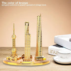 Shanghai Building Collection Model Set, Oriental Pearl Tower and Jin Mao Financial Center Souvenir, Electroplated Bronze Gold Metal Architecture Miniatures for Office Home Decor (Gold-Small)