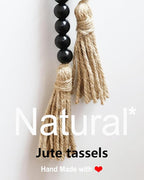 Boho Decor Wood Beads Garland Farmhouse Wall Hanging Decorations Natural Wooden Bead Tassel Decorative for Coffee Table Christmas and Prayer (Black, 58")
