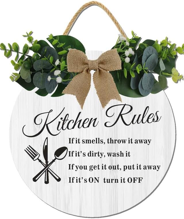 Modern Kitchen Decor,Kitchen Rules Rustic Round Wooden Sign,For Home, Office, Store Or Restaurant