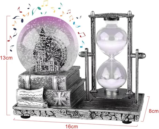 LED MusicCrystal Snow Globe， Sand Timer ，Hourglass,Home Decor,Table Decor for Living Room ，Office Desk Decorations[ Silver Ferris Wheel ]