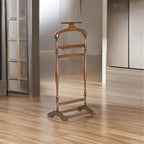 Beaumont Lane 42.75"H Traditional Solid Wood Valet Stand with Shoulder-Formed Hanger and Pants Bar, Some Assembly Required, for Hanging Pants/Shirts/Ties or Jackets, in Brown/Plantation Cherry Finish