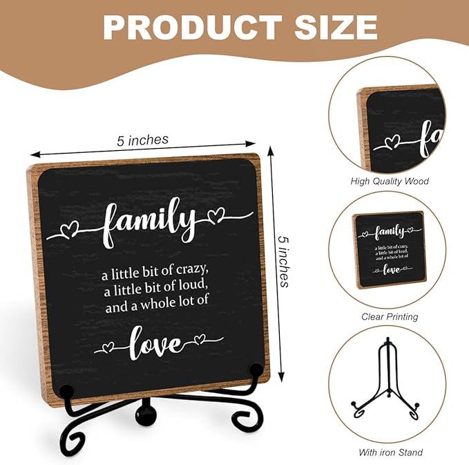 Farmhouse Decor Sign, Home Plaque Wooden with Stand, Housewarming Gifts for Women Men Family, Table Desk Cubicles Accessories for Living Room Bedroom Home Decorations