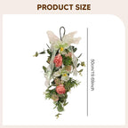 Artificial Floral Teardrop Swag Front Door Swag Romantic with Hanging Loop Spring Wreath for Cafe Anniversary Office Wedding