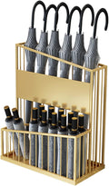 2 Tier Metal Umbrella Stand Umbrella Holder, Large-Capacity Commercial Umbrella Stand Umbrella Holder for Hotel Offices, Entrance Umbrella Organizer (Color : Gold, Size : 36x25x50cm)