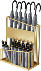 2 Tier Metal Umbrella Stand Umbrella Holder, Large-Capacity Commercial Umbrella Stand Umbrella Holder for Hotel Offices, Entrance Umbrella Organizer (Color : Gold, Size : 36x25x50cm)